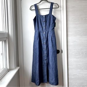 New SISLEY Snap Front Dark Denim Midi Dress
